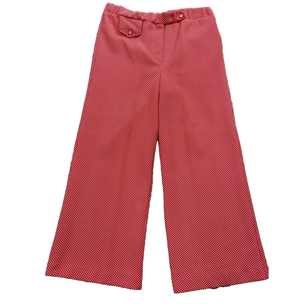 70s Vtg (Fits 34x28) Polka Dot Knit‎ High Rise Wide Leg Pants Disco Bell Bottoms